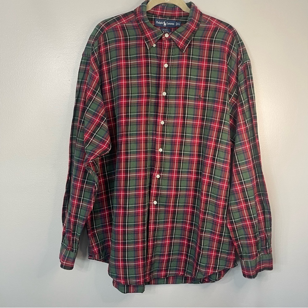 Ralph Lauren Men's Green and Red Plaid Shirt